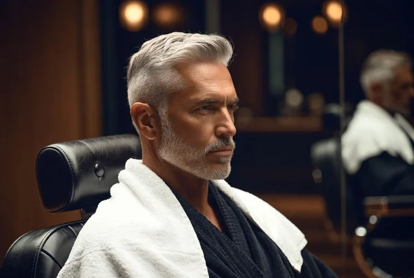 Silver fox grey hair guide - distinguished gentleman at Stelimolloy Barbers Belfast